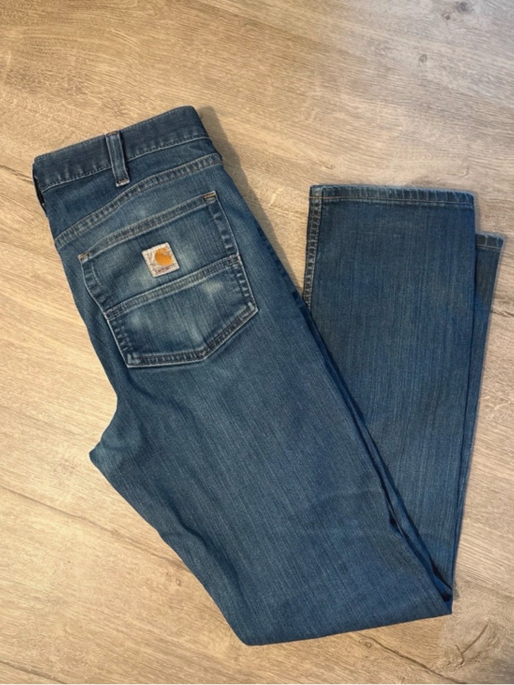 Carhartt Men’s Dark Blue Straight Jeans with Back Pocket Logo